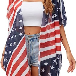 American Flag Print Kimono Lightweight Cardigan