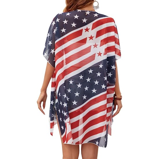 American Flag Print Kimono Lightweight Cardigan