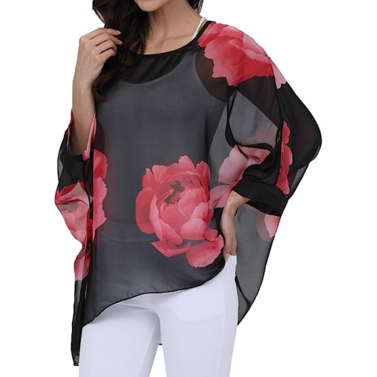 Women's Chiffon  Top Cover up Batwing Blouse