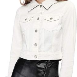 Women's Slim Fit Button Down Long Sleeves Casual Cropped Denim Jean Jacket