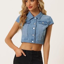 Summer Short Sleeve Cropped Jean Denim Jacket