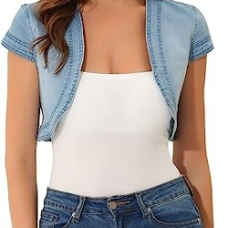 Women's Casual Crop Denim Cardigan Jean Jacket