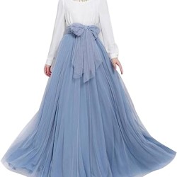 Tulle Skirt Floor Length A Line with Bowknot Belt High Waisted