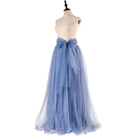 Tulle Skirt Floor Length A Line with Bowknot Belt High Waisted