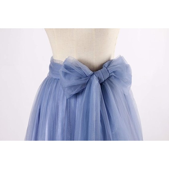 Tulle Skirt Floor Length A Line with Bowknot Belt High Waisted