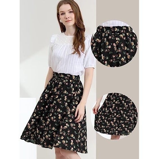 Floral Skirt for Women's Knee Length A-line Summer Skirt