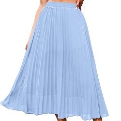 Women's Floral Printed Chiffon Elastic High Waist Pleated Long Maxi Skirt