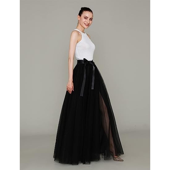 Long Floor Length Wedding Evening Party Prom Tulle Skirt with Slit