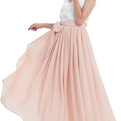 Women's  Chiffon High Waist Floor Length Pleated Summer Beach Skirt