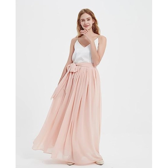 Women's  Chiffon High Waist Floor Length Pleated Summer Beach Skirt