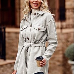 Lapel Button Down Peacoat Belted Outwear Casual Jackets