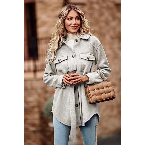 Lapel Button Down Peacoat Belted Outwear Casual Jackets