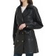 Women Mid Length Vegan Leather Trench Coat