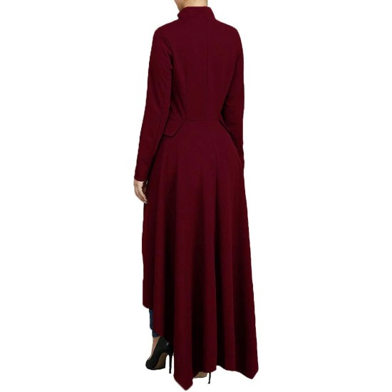 Women Long Dovetail Gothic Trench Coat Front Zipper Up Tailcoat Jacket